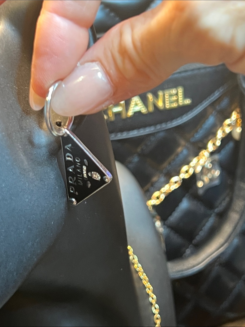 Silver Triangle Logo Hoop Earrings - Picture 6 of 9